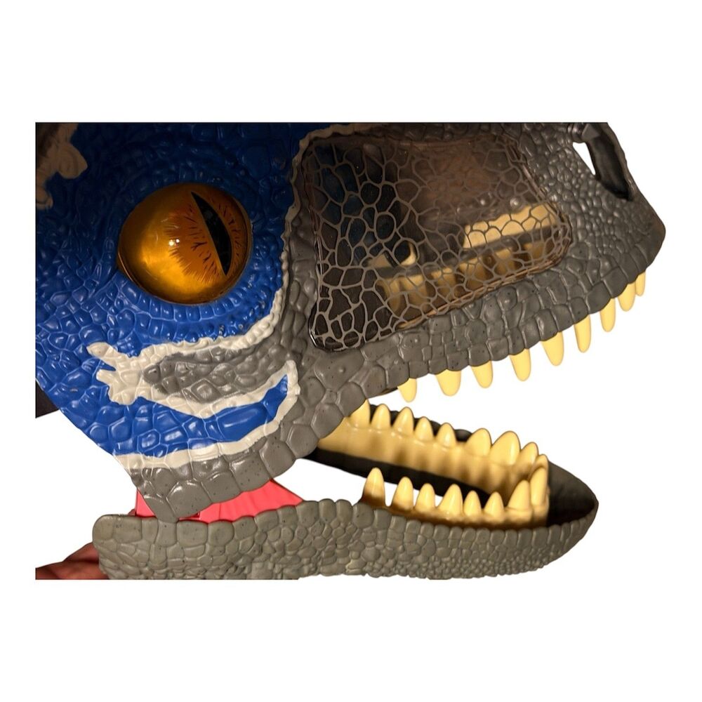 Mattel Jurassic World Velociraptor Blue Chomp N Roar Mask Moving Eyes Roars